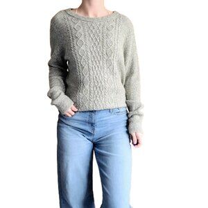 Abercrombie & Fitch Sage Green Cashmere / Linen Blend Cable Knit Grandpa Sweater